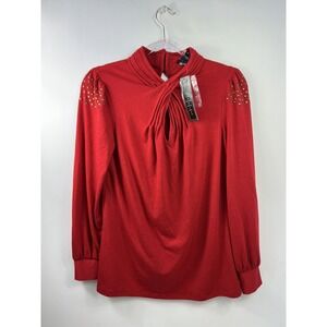 Roam New York Red Blouse Top Womens Size M Long Sleeve Keyhole Stretchy NWT